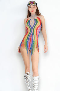 Elexa Rhinestone Tassel Bodysuit Iconic Outfitters 