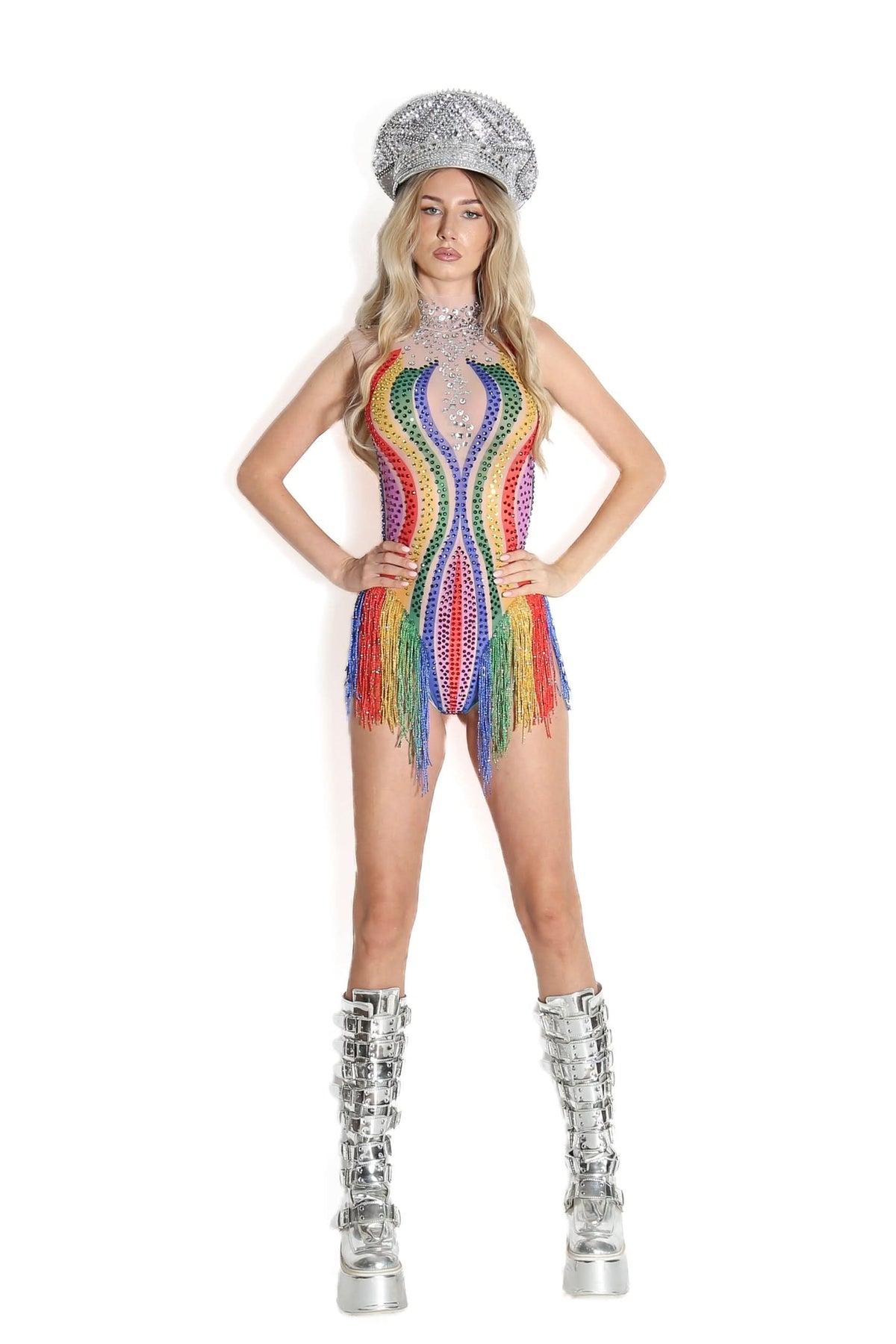 Elexa Rhinestone Tassel Bodysuit Iconic Outfitters 
