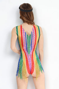 Elexa Rhinestone Tassel Bodysuit Iconic Outfitters 