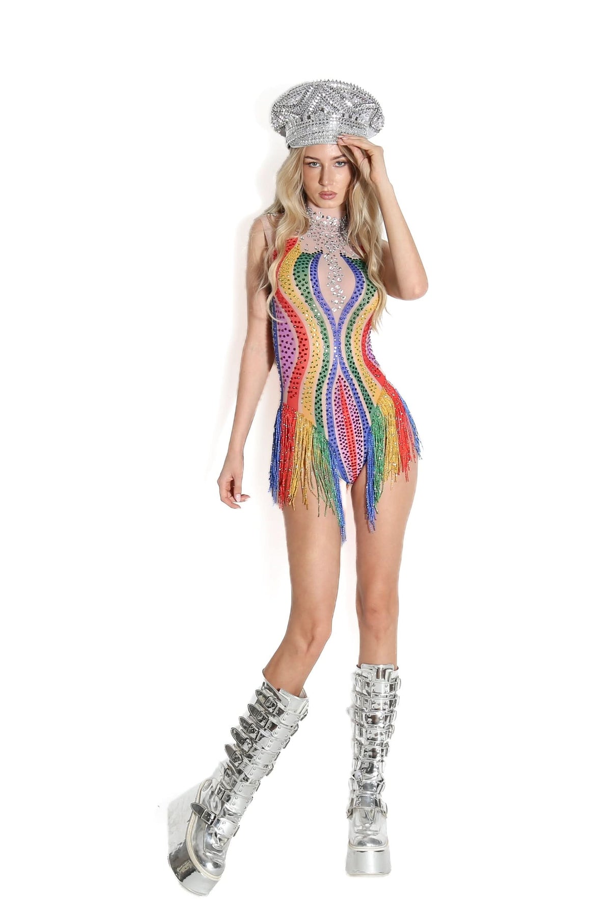 Elexa Rhinestone Tassel Bodysuit Iconic Outfitters 