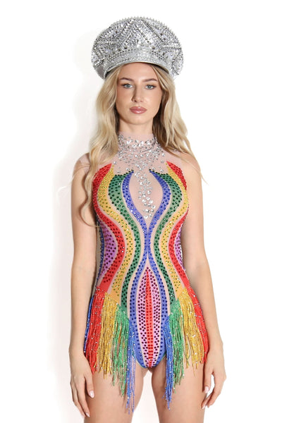 Elexa Rhinestone Tassel Bodysuit Iconic Outfitters 