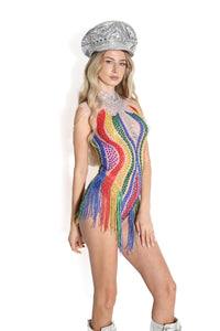 Elexa Rhinestone Tassel Bodysuit Iconic Outfitters 