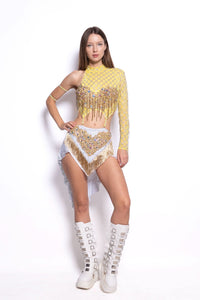 Elisa Yellow Tassel Bodysuit Dress Iconic Outfitters 