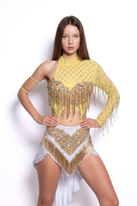 Elisa Yellow Tassel Bodysuit Dress Iconic Outfitters 