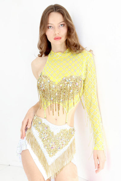 Elisa Yellow Tassel Bodysuit Dress Iconic Outfitters 