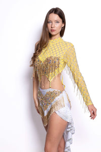 Elisa Yellow Tassel Bodysuit Dress Iconic Outfitters 