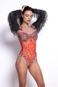 Elora Rhinestone Tassel Bodysuit Iconic Outfitters 