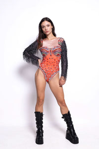 Elora Rhinestone Tassel Bodysuit Iconic Outfitters 