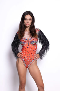 Elora Rhinestone Tassel Bodysuit Iconic Outfitters 