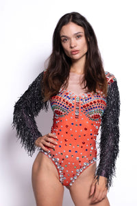 Elora Rhinestone Tassel Bodysuit Iconic Outfitters 