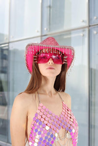 Esti Pink Sequin Chain Top Tops Iconic Outfitters 
