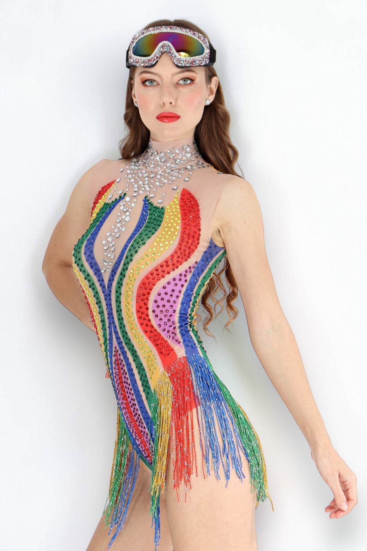 Elexa Rhinestone Tassel Bodysuit Iconic Outfitters 