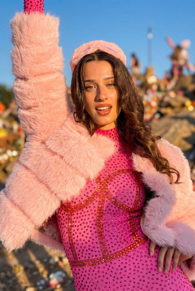 Golana Baby Pink Faux Fur Festival Jacket Faux Fur Iconic Outfitters 