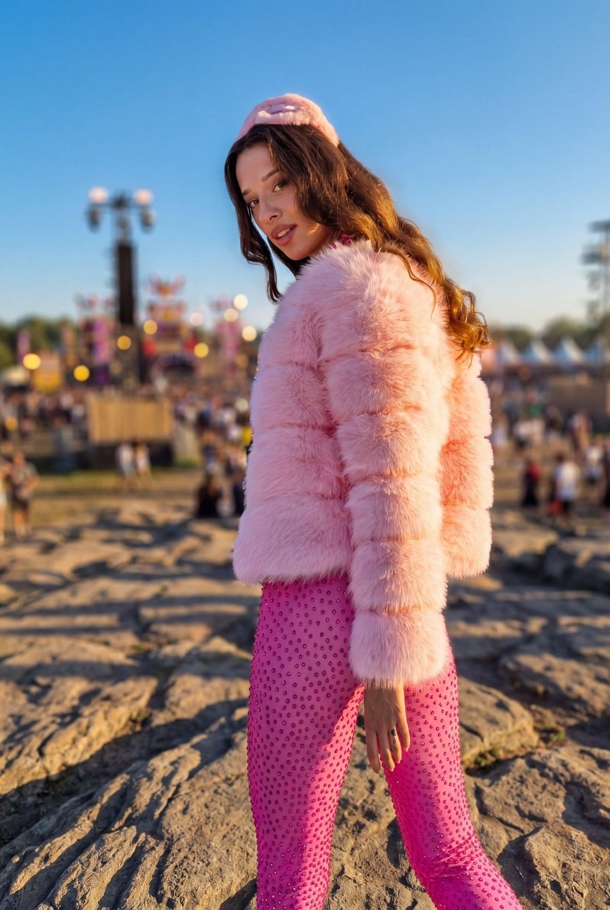 Golana Baby Pink Faux Fur Festival Jacket Faux Fur Iconic Outfitters 