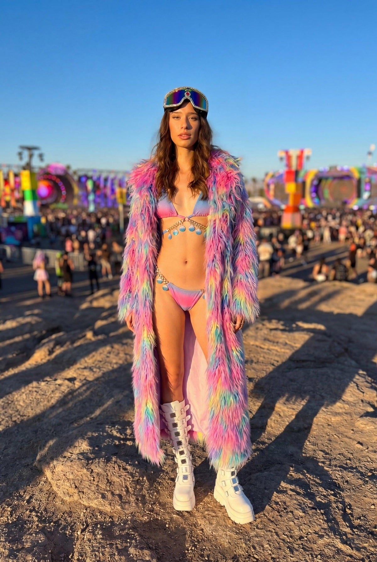 Hoshi Rainbow Shaggy Faux Fur Festival Coat Faux Fur Iconic Outfitters 
