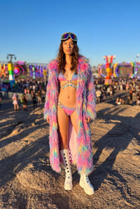 Hoshi Rainbow Shaggy Faux Fur Festival Coat Faux Fur Iconic Outfitters 