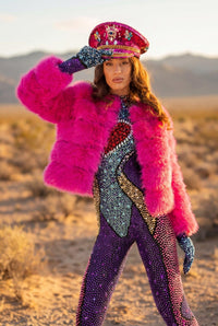 Kala Hot Pink Faux Fur Festival Jacket Faux Fur Iconic Outfitters S Without Sequin Patch 