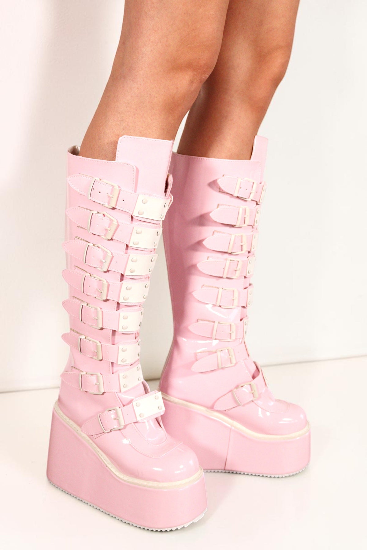 Kalea Pink Buckle Platform Festival Boots Boots Iconic Outfitters 