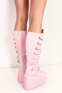 Kalea Pink Buckle Platform Festival Boots Boots Iconic Outfitters 