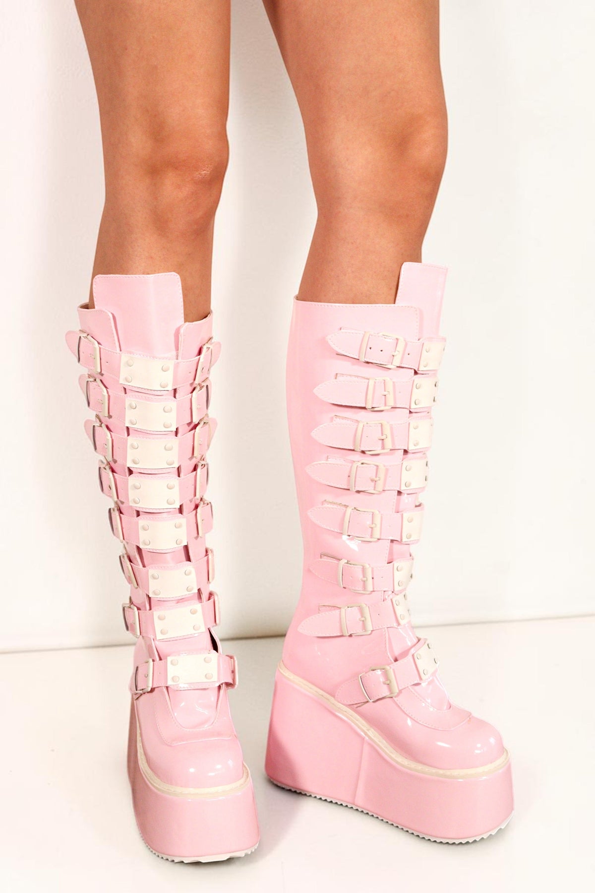 Kalea Pink Buckle Platform Festival Boots Boots Iconic Outfitters 
