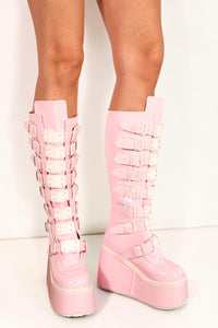Kalea Pink Buckle Platform Festival Boots Boots Iconic Outfitters 