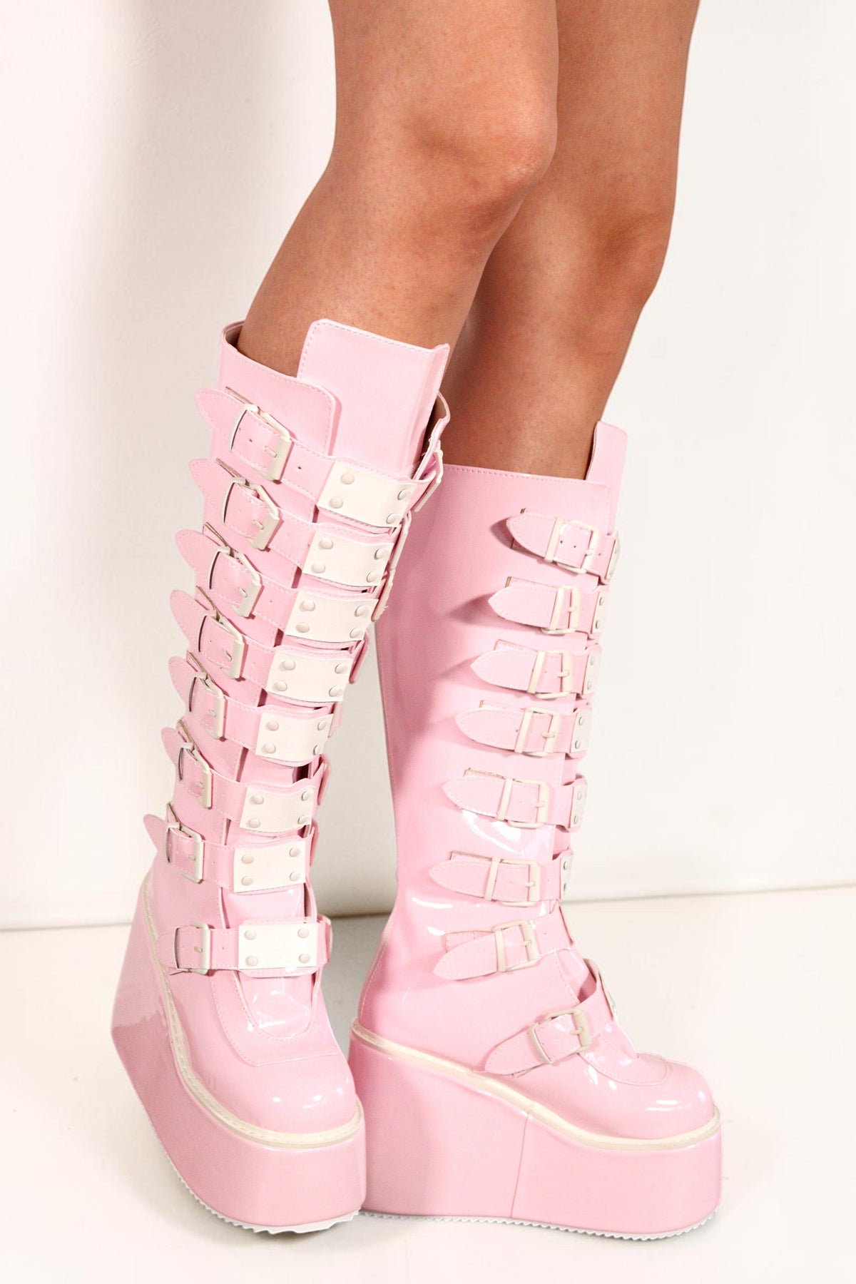 Kalea Pink Buckle Platform Festival Boots Boots Iconic Outfitters 