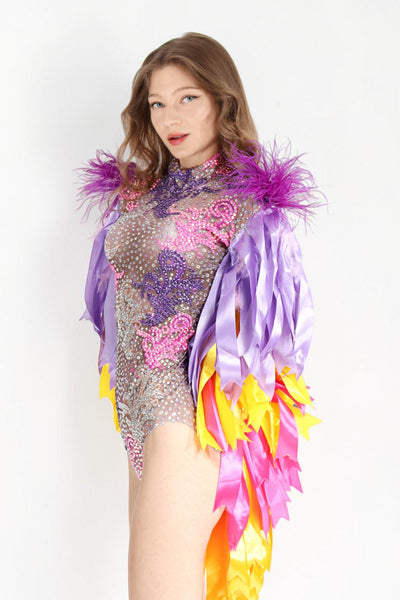 Leila Festival Feather Bodysuit Iconic Outfitters 