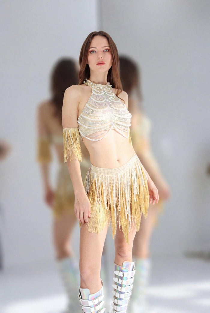 Mabel Pearl Fringe Bodysuit Body Suit Iconic Outfitters 