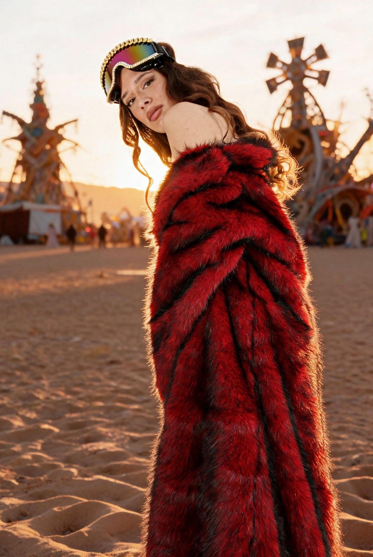 Neoma Red Faux Fur Festival Coat Faux Fur Iconic Outfitters 