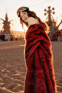 Neoma Red Faux Fur Festival Coat Faux Fur Iconic Outfitters 