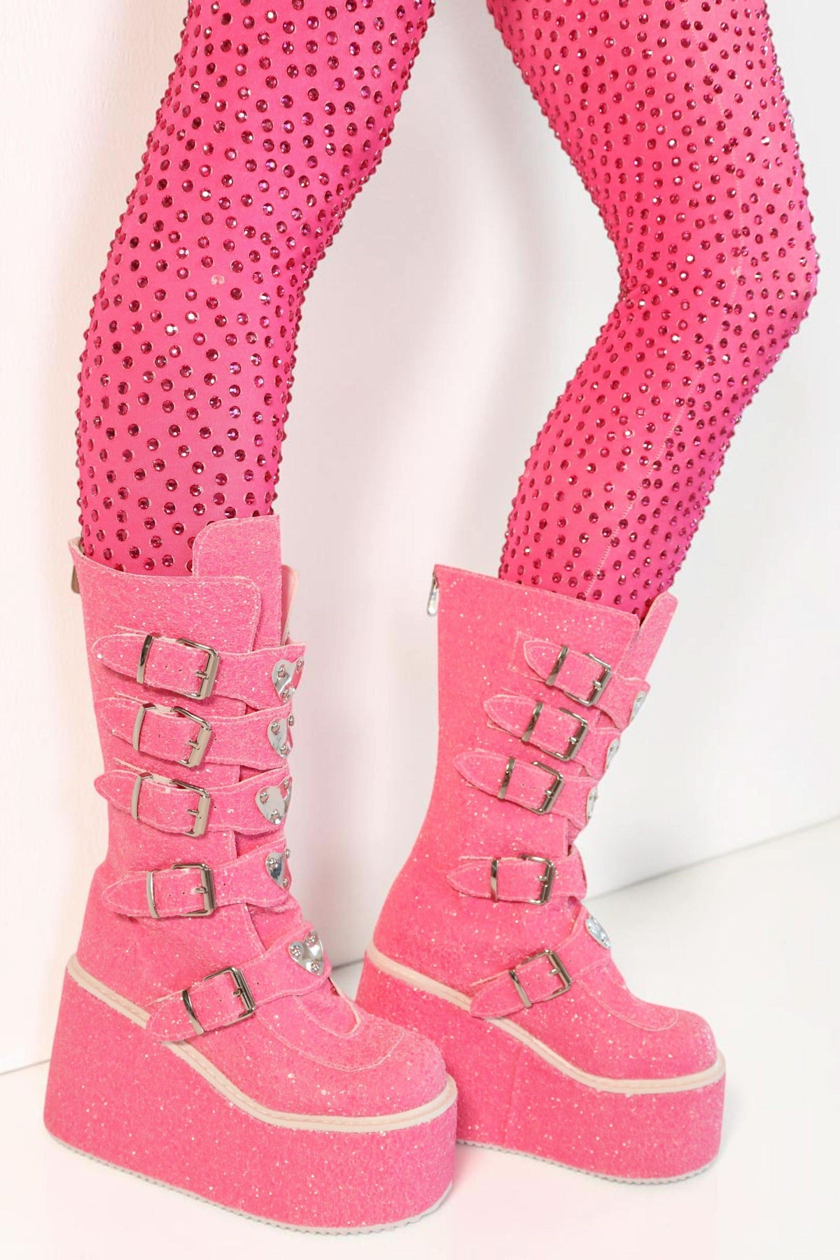 Pink Glitter Heart Platform Boots Boots Iconic Outfitters 