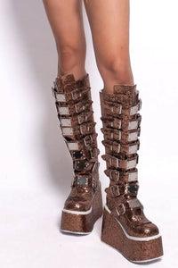 Revia Brown Glitter Platform Festival Boots Boots Iconic Outfitters 