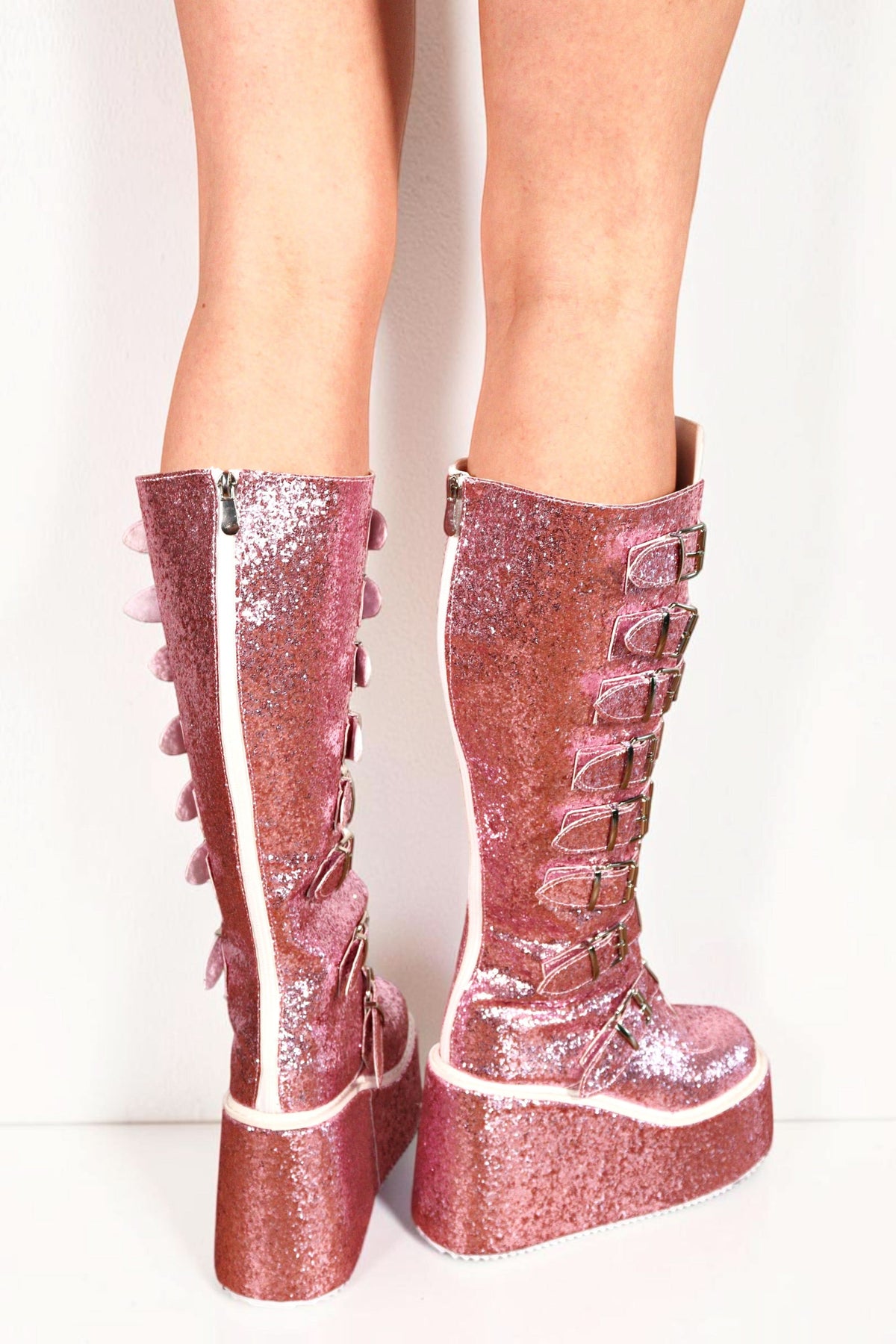 Revia Pink Glitter Platform Festival Boots Boots Iconic Outfitters 