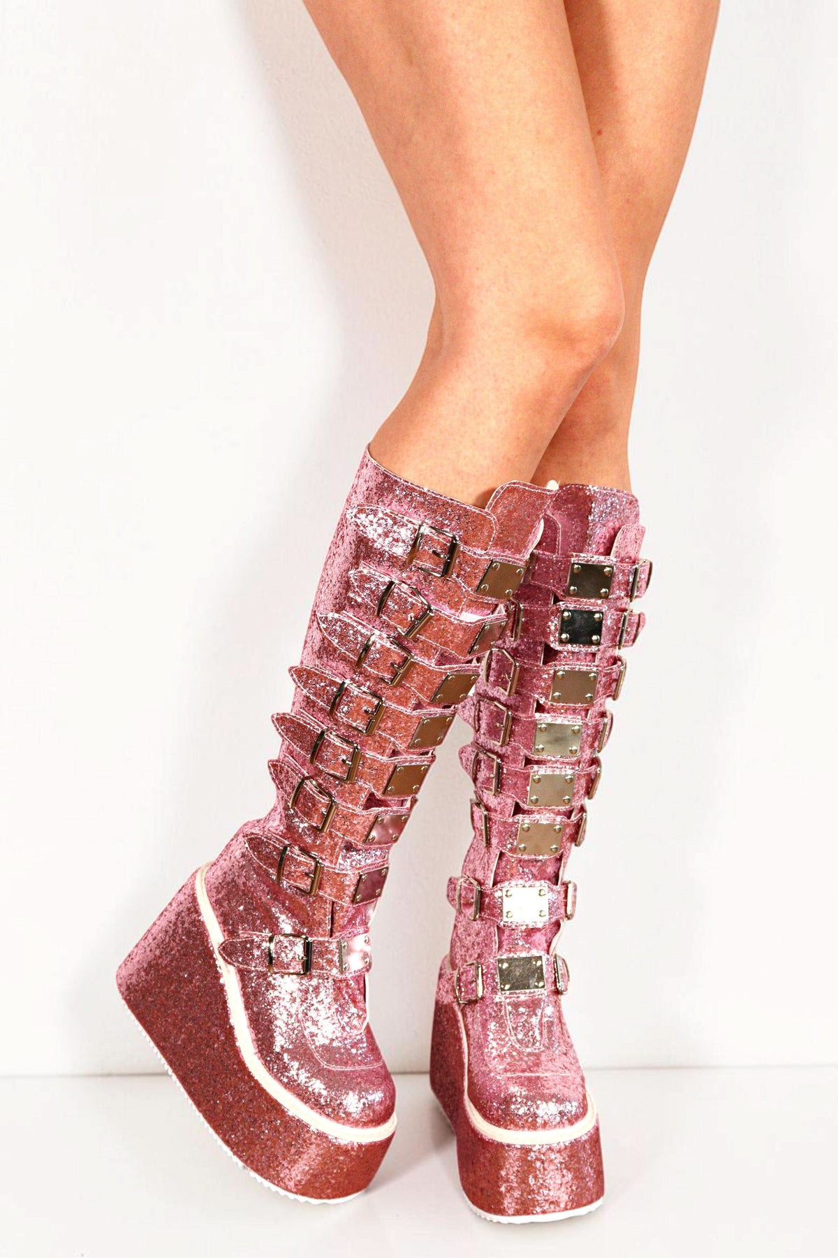 Revia Pink Glitter Platform Festival Boots Boots Iconic Outfitters 