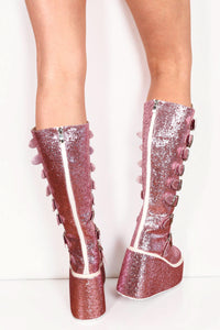 Revia Pink Glitter Platform Festival Boots Boots Iconic Outfitters 