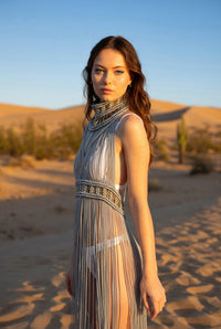 Riham Silver Macrame Dress Dress Iconic Outfitters 
