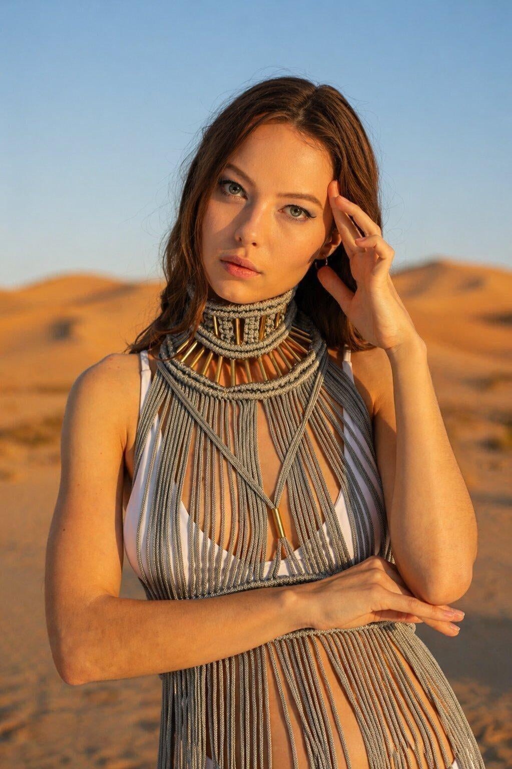 Riham Silver Macrame Dress Dress Iconic Outfitters 