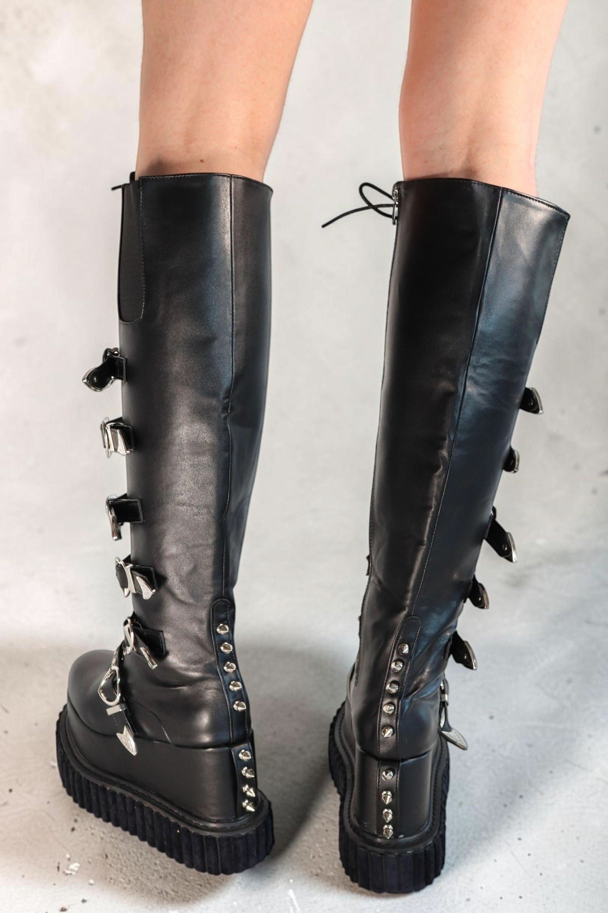 Ryanne Black Lace-Up Buckle Platform Boots Boots Iconic Outfitters 