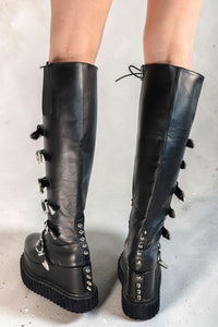 Ryanne Black Lace-Up Buckle Platform Boots Boots Iconic Outfitters 
