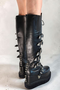 Ryanne Black Lace-Up Buckle Platform Boots Boots Iconic Outfitters 