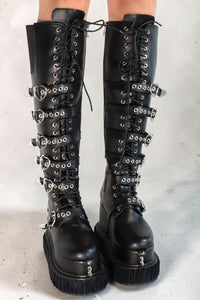 Ryanne Black Lace-Up Buckle Platform Boots Boots Iconic Outfitters 