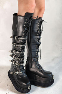 Ryanne Black Lace-Up Buckle Platform Boots Boots Iconic Outfitters 