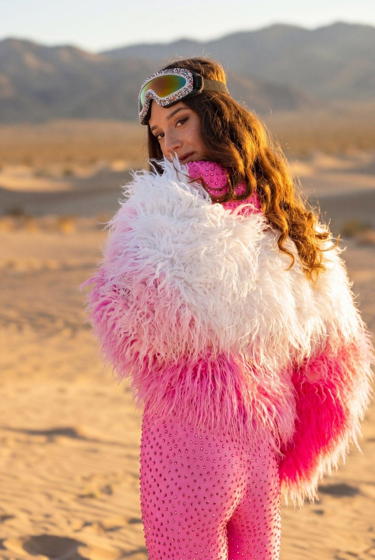 Sheila Pink & White Fluffy Faux Fur Festival Jacket Faux Fur Iconic Outfitters 