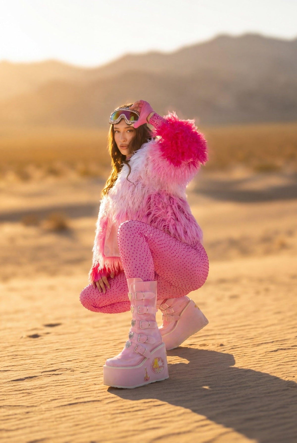 Sheila Pink & White Fluffy Faux Fur Festival Jacket Faux Fur Iconic Outfitters 