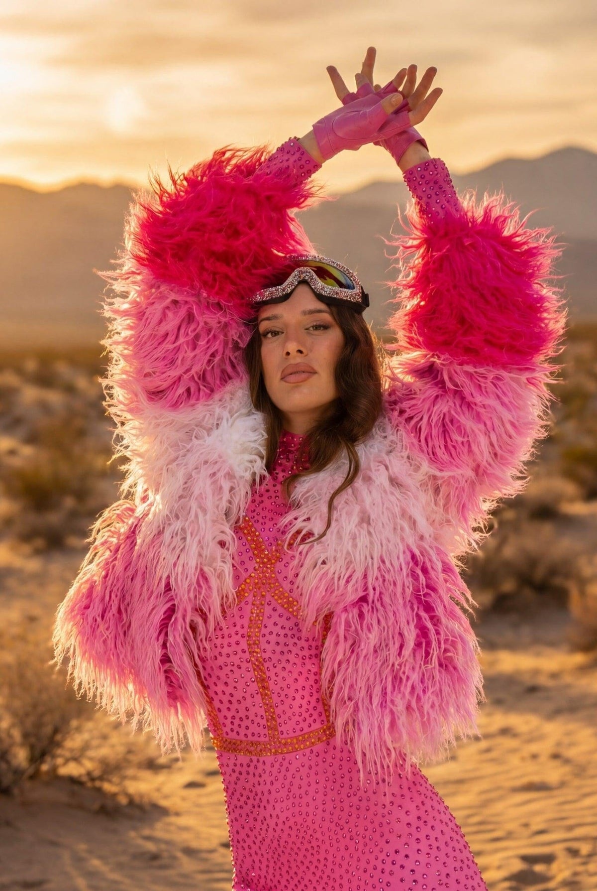 Sheila Pink & White Fluffy Faux Fur Festival Jacket Faux Fur Iconic Outfitters 