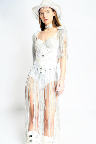 Skylar Rhinestone Fringes Bodysuit Iconic Outfitters 