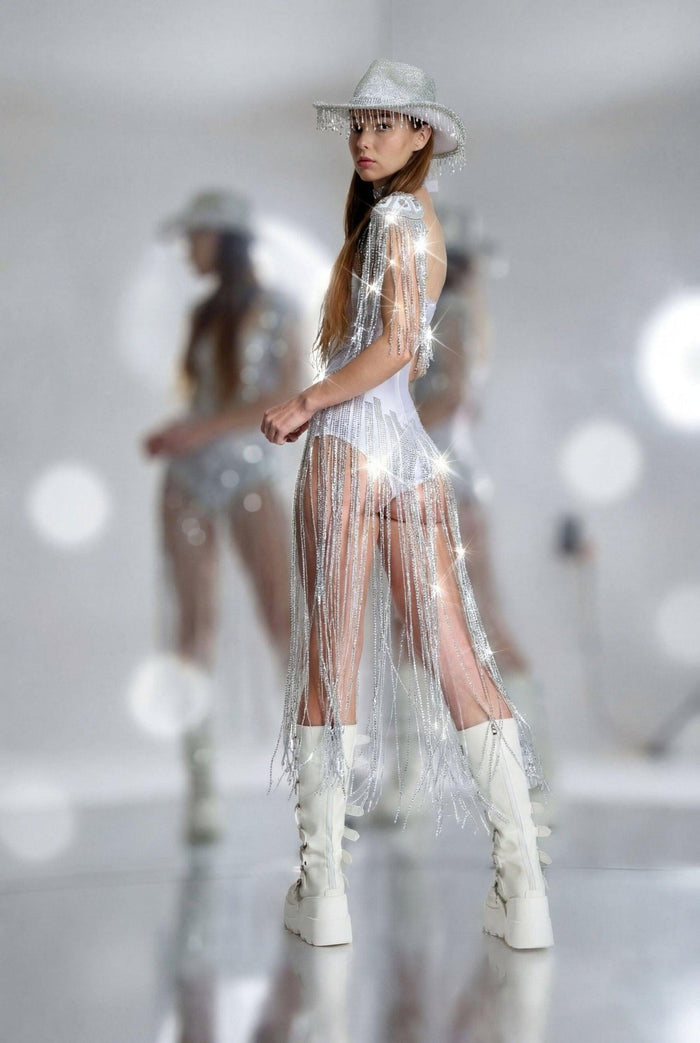 Skylar Rhinestone Fringes Bodysuit Iconic Outfitters 