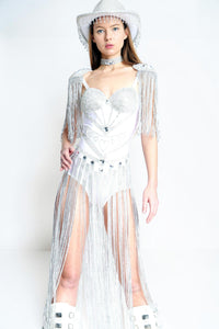 Skylar Rhinestone Fringes Bodysuit Iconic Outfitters 