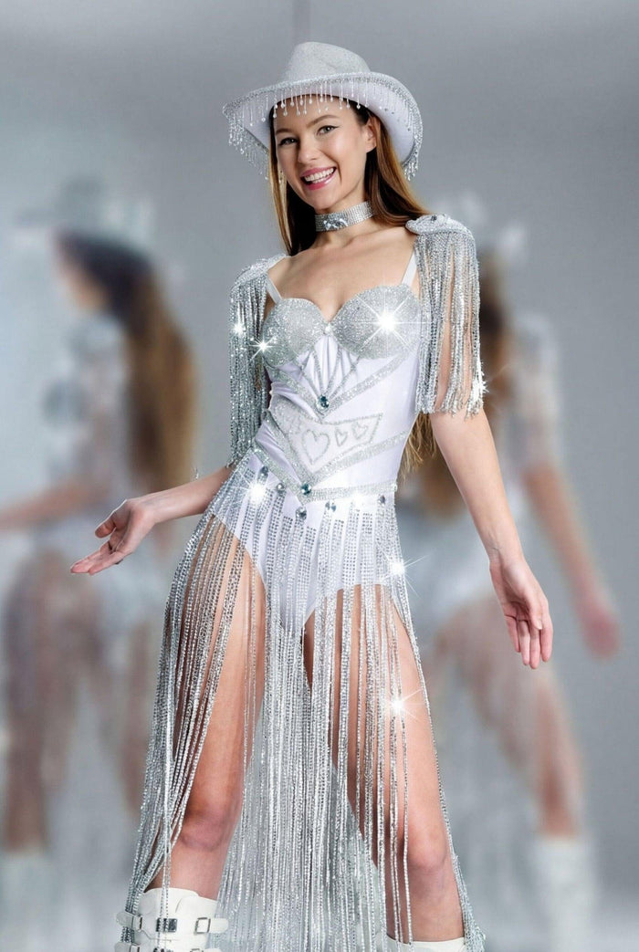 Skylar Rhinestone Fringes Bodysuit Iconic Outfitters 