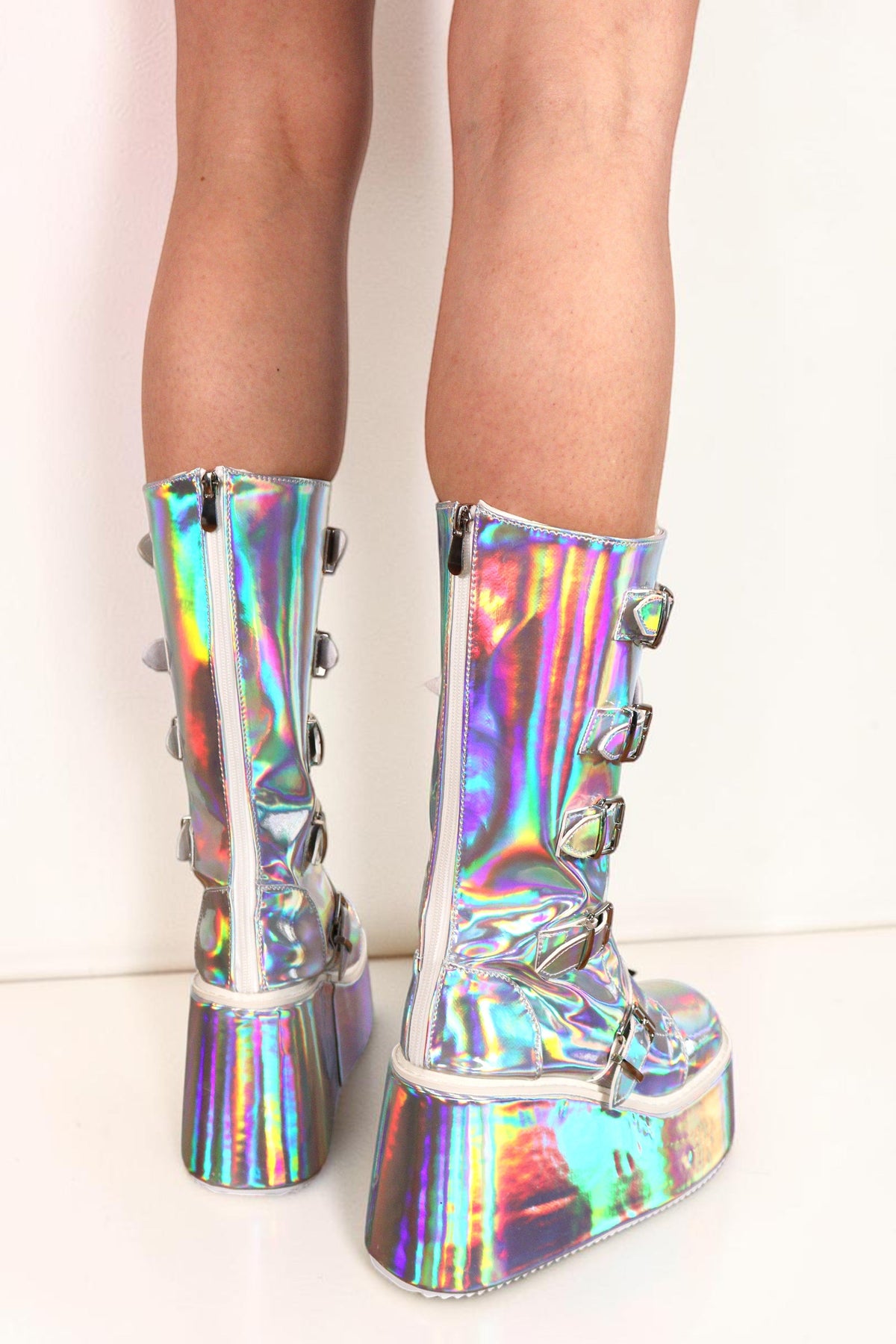 Talia Holographic X-Buckle Platform Festival Boots Boots Iconic Outfitters 